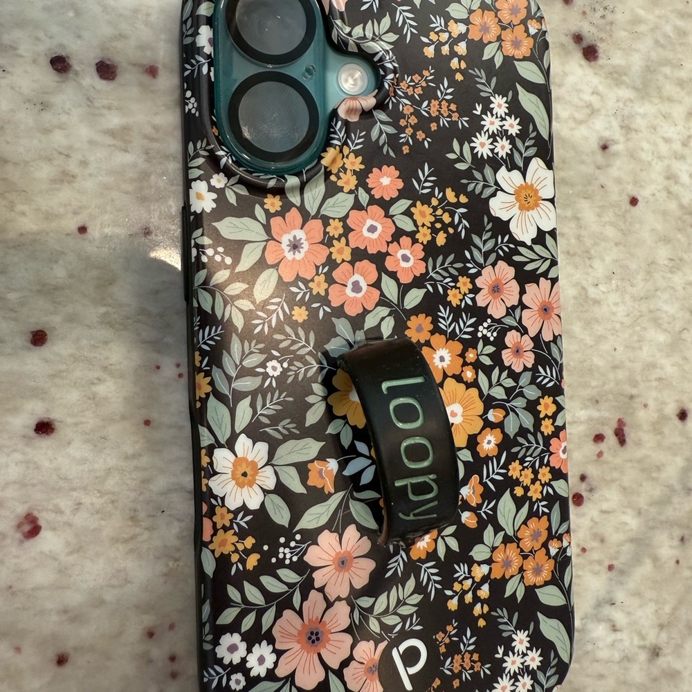 Loopy Black Phone Case with Floral Design iPhone 16